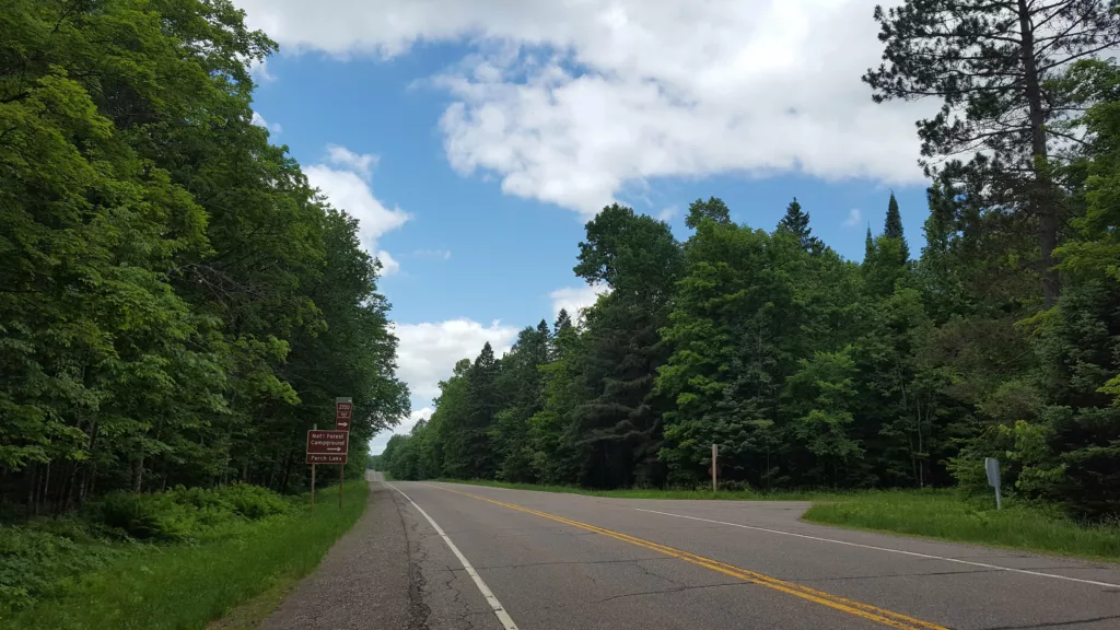 Leading to Perch Lake, Whisker Lake Wilderness Dead ends at the Brule River FR 2150 Landing on the Wisconsin side of the Brule river.