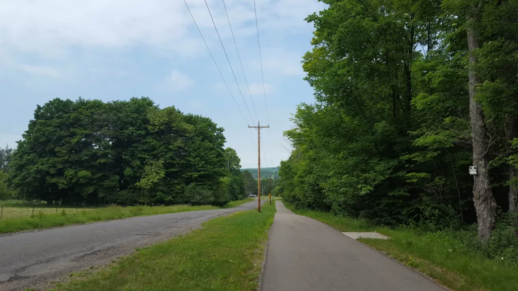 Bike path at the top of the hill above Caspian from Gaastra on Valley Street. This connects to 424 Bike Path and the Apple Blossom Trail in Caspian and Iron River. The full length from Iron River to end of 424 trail is close to 10 miles one way 20 round trip.