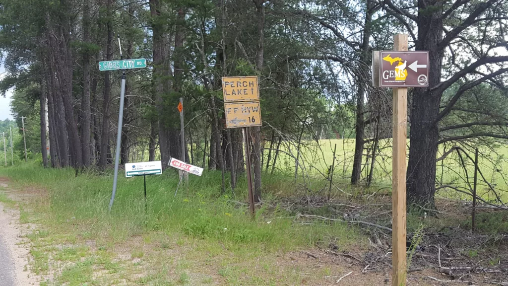 This is just above the Paint River at the intersection of Gibbs City Road and Ponozzo Road or USFS 137.