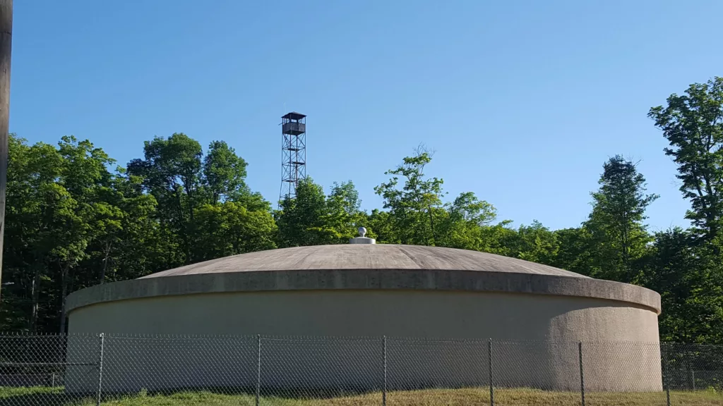 Crystal falls Water Works Building and the Fire Tower Lookout off the US 2 Bike path.