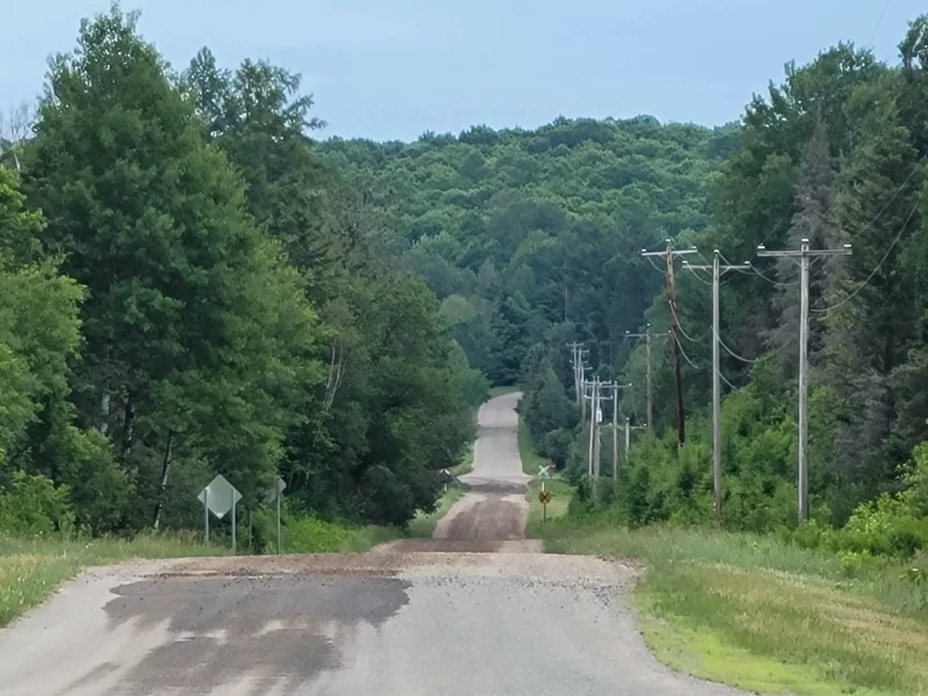 Often when exploring remote place with the bike in U.P. the road turns to gravel. Not all gravel is easy to ride. Washboard is an problem, and soft loose gravel is a problem.
