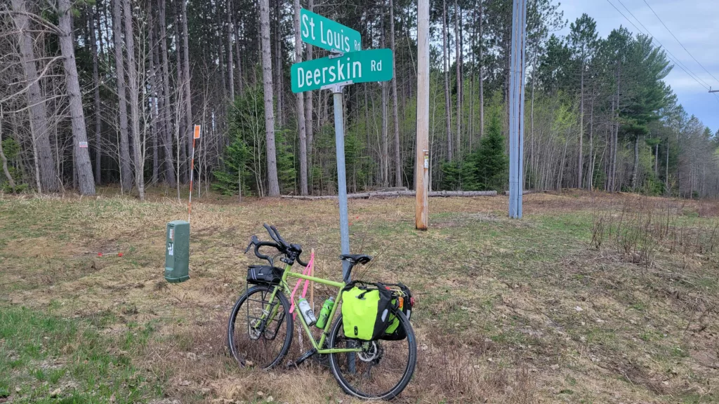 Giving the Surly a break on Deerskin Road and St Louis Road on top of a big hill. Overnight trip from Iron River the Eagle River.