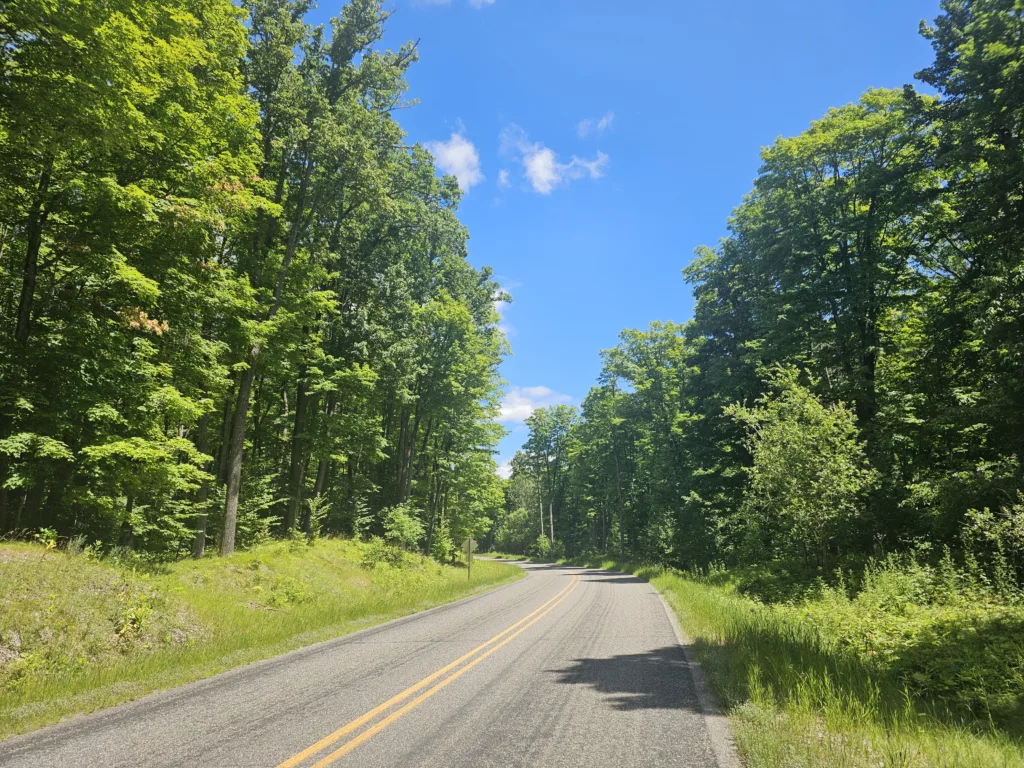 Cycling Pentoga Trail along Chicaugon Lake in Iron County. Start is on 424, end is at US 2.